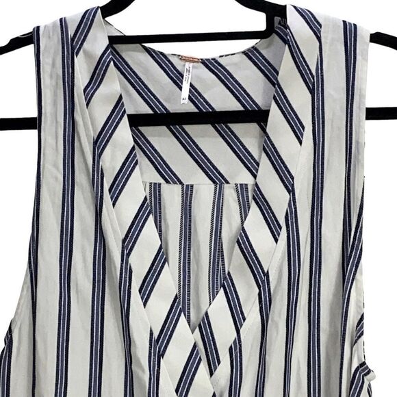 Free People Wm’s Sz XS Blue White Stripe Sleeveless Wrap Side Slit Dress - Picture 3 of 9